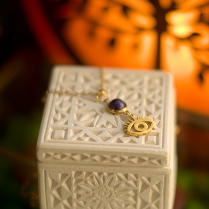 Naszyjnik Oko Proroka z ametystem - Strażnik świadomości