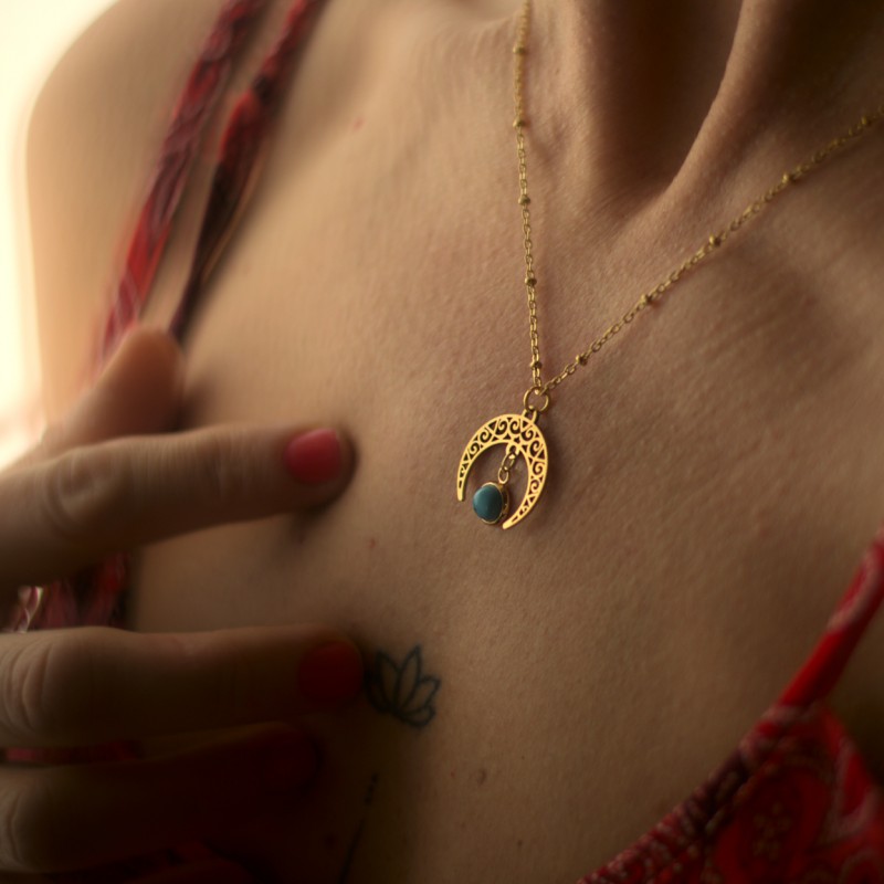 Naszyjnik orientalny z Turkusem i Lunulą
