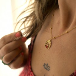 Naszyjnik orientalny z kamieniem agat i lunulą