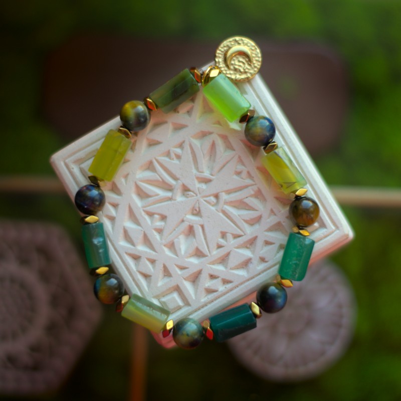 Bransoletka z Agatu, Tygrysiego Oka i Hematytu - Księżycowa Harmonia