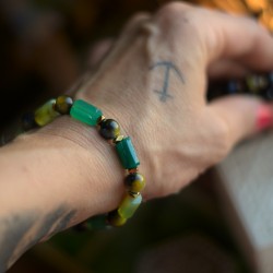 Bransoletka z Agatu, Tygrysiego Oka i Hematytu - Księżycowa Harmonia