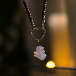 Naszyjnik Kwarc Różowy & Granat - Miłość i Witalność